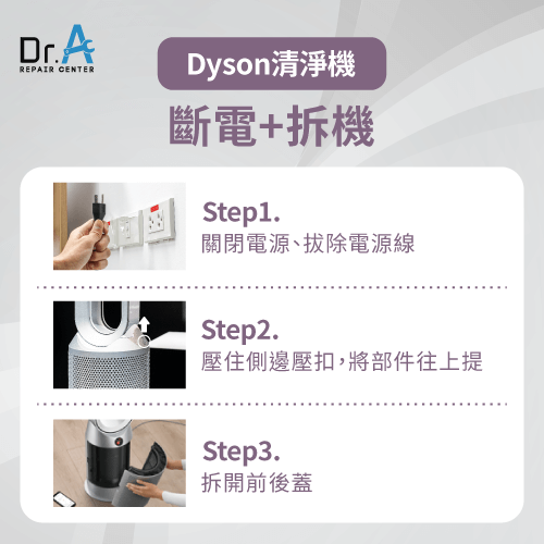 斷電並拆機-Dyson戴森空氣清淨機怎麼清潔