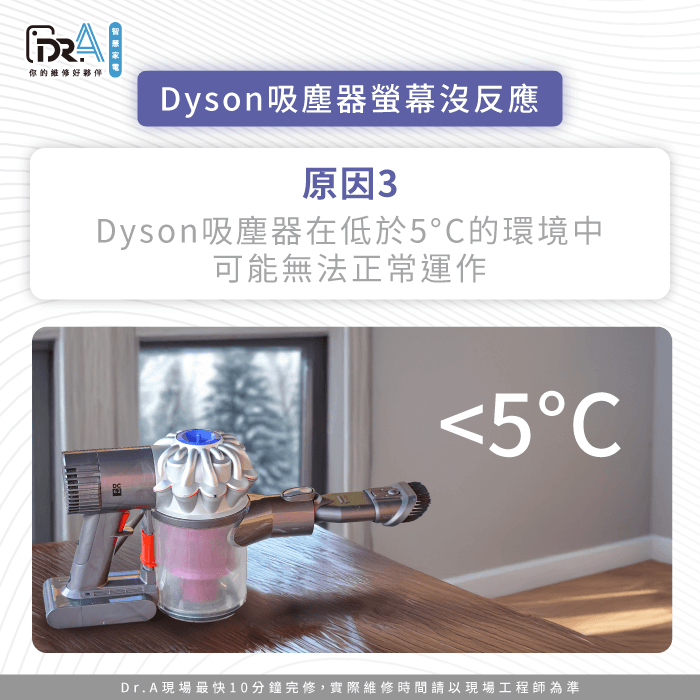 環境溫度過低-Dyson吸塵器螢幕沒反應