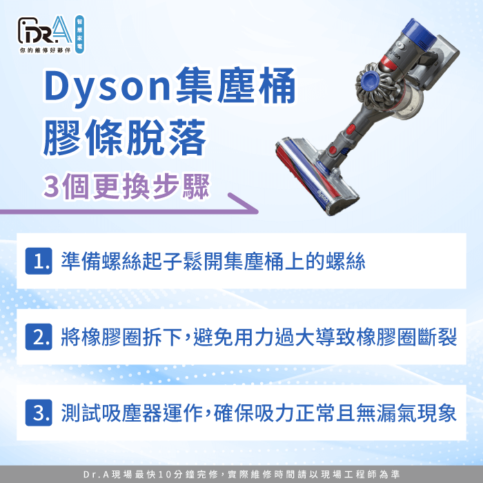 Dyson吸塵器集塵桶膠條脫落更換流程-Dyson吸塵器集塵桶橡膠圈脫落